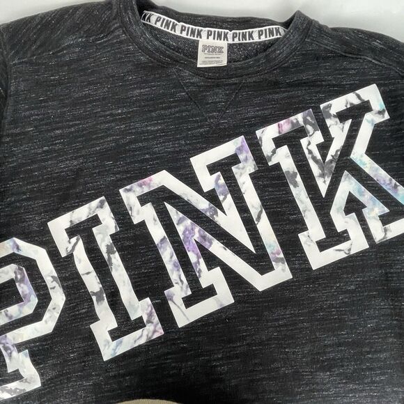 Victoria's Secret Pink Logo Campus Crew Sweatshirt Black Marble Logo Small - Picture 5 of 5